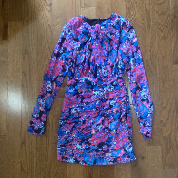 NWT Zara floral long sleeve ruched skirt draped mini dress xs - Picture 2 of 16
